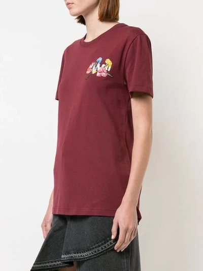 Shop Off-white Floral Embroidered T-shirt In Red