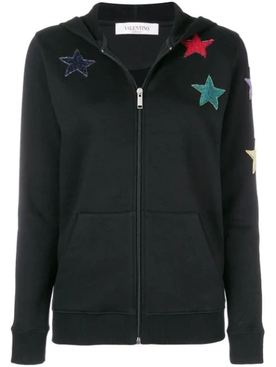 Shop Valentino Star Embroidered Hoodie In Black