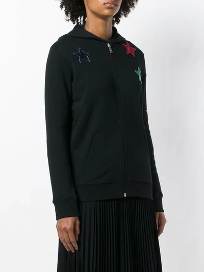 Shop Valentino Star Embroidered Hoodie In Black