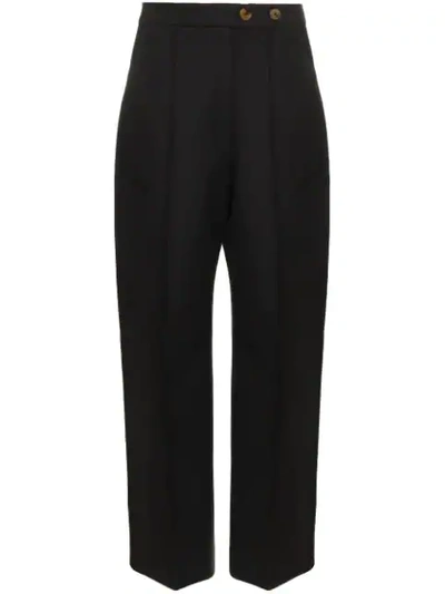 Shop Khaite Yasmin Pleated Wide-leg Trousers In Black