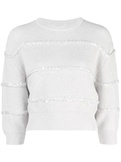 Shop Brunello Cucinelli Cropped Sequin Stripe Sweater In White
