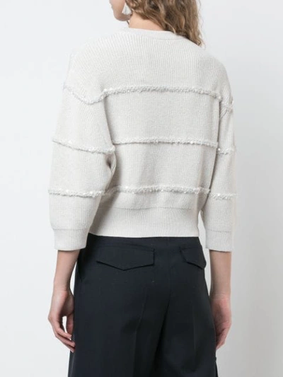 Shop Brunello Cucinelli Cropped Sequin Stripe Sweater In White