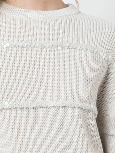 Shop Brunello Cucinelli Cropped Sequin Stripe Sweater In White