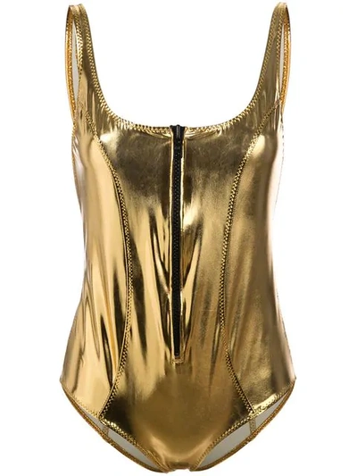 Shop Lisa Marie Fernandez Zipped Swimsuit In Gold