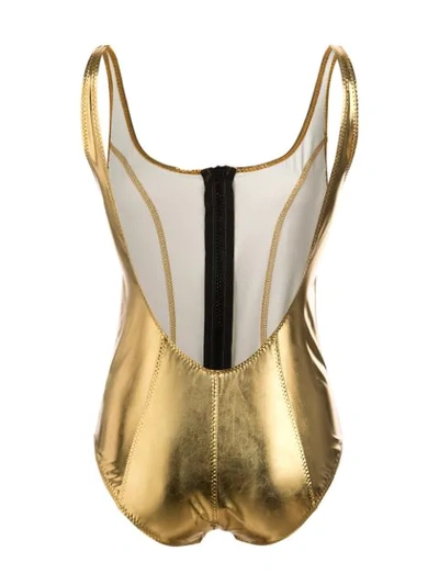 Shop Lisa Marie Fernandez Zipped Swimsuit In Gold