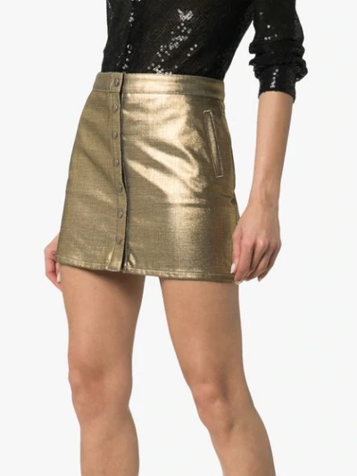 Shop Saint Laurent Metallic Coated Cotton Mini Skirt