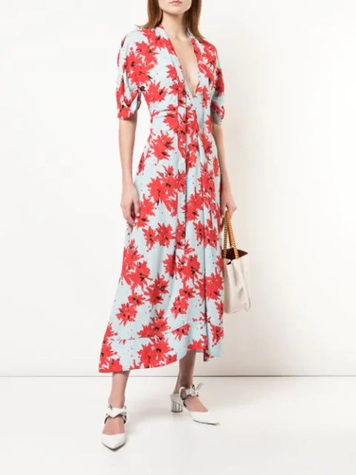 Shop Proenza Schouler Splatter Floral Short Sleeve Tie Dress In Red