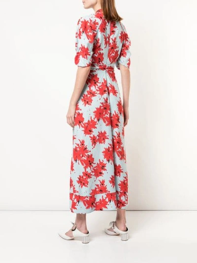 Shop Proenza Schouler Splatter Floral Short Sleeve Tie Dress In Red