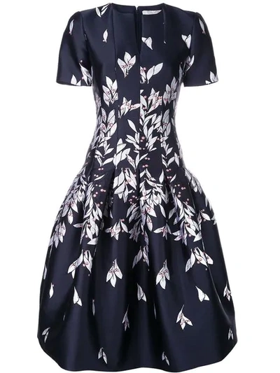 Shop Oscar De La Renta Floral Embroidered Midi Dress In Blue