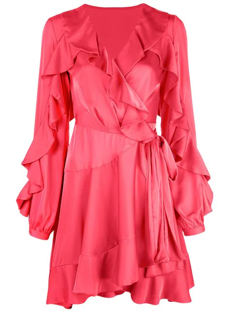 Patbo Ruffle Sleeve Wrap Dress In Red | ModeSens