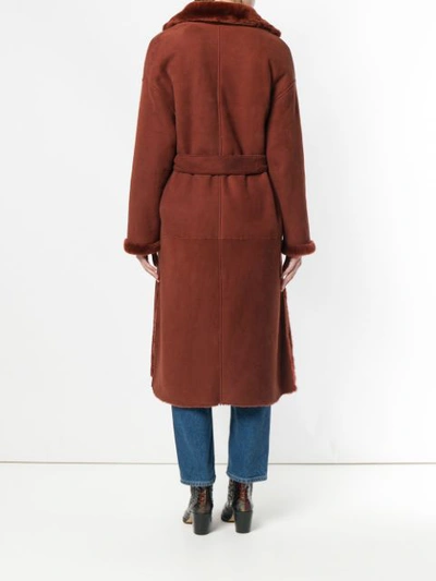 Shop Liska Belted Fur Coat In Red