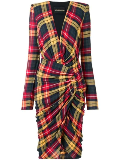 Shop Alexandre Vauthier Checked Print Dress In Red