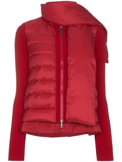 Shop Moncler Scarf Detail Padded Puffer Sweater In Red