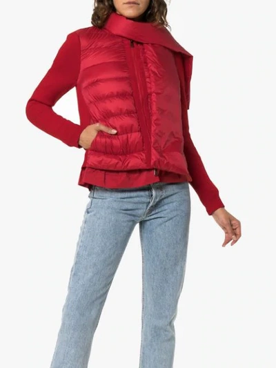 Shop Moncler Scarf Detail Padded Puffer Sweater In Red