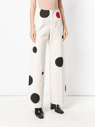 Shop Seen Dotted Wide Leg Trousers In Neutrals