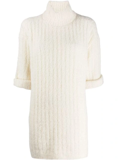 Shop Courrèges Ribbed Knit Turtleneck Dress In White