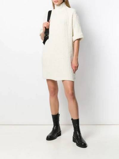 Shop Courrèges Ribbed Knit Turtleneck Dress In White