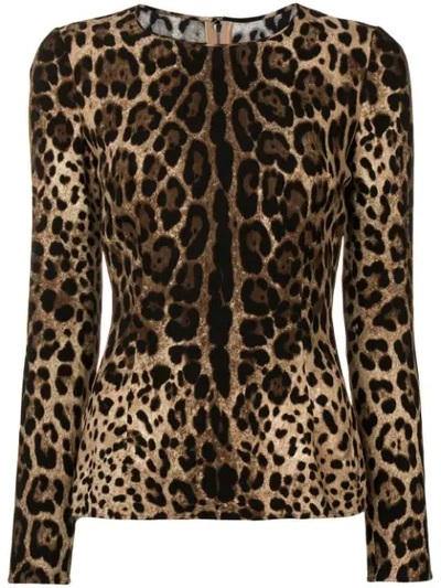 Shop Dolce & Gabbana Leopard Print Jersey Top - Multicolour