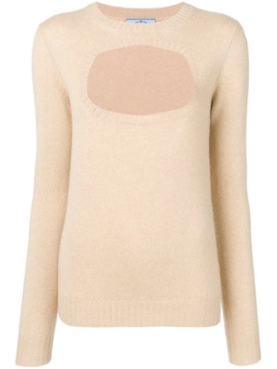 Shop Prada Cashmere Cut Out Detailed Sweater In Neutrals