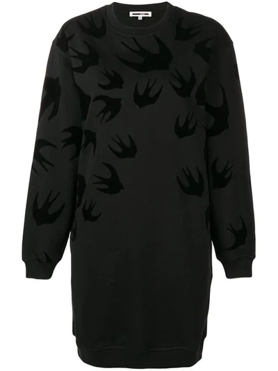 Shop Mcq By Alexander Mcqueen Swallow Print Sweatshirt Dress In Black