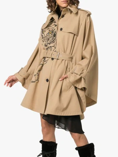 Shop Valentino Tiger Print Trench Coat In Neutrals