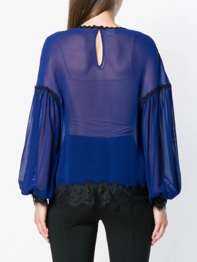 Shop Pinko Maniglia Lace Trim Blouse In Blue