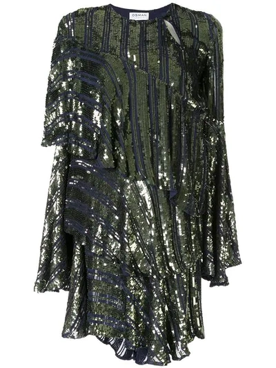 Shop Osman Tina Sequin Asymmetric-tiered Dress In Blue