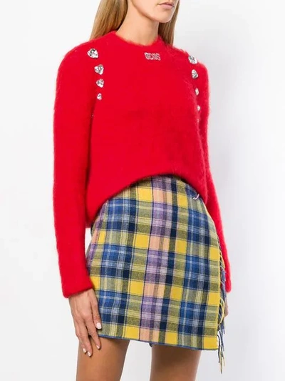 Shop Gcds Embellished Fitted Sweater In Red