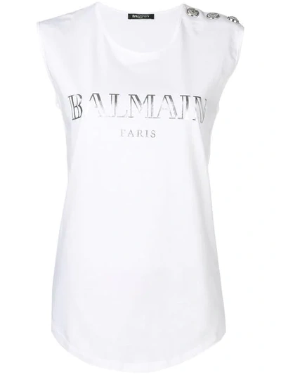 Shop Balmain Embellished Buttons Top In White