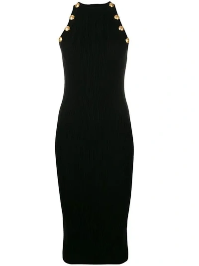 Shop Balmain Midi Knit Dress In Black