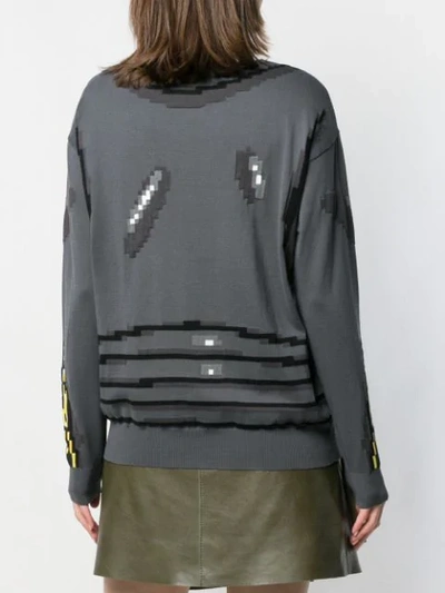 Shop Moschino 8bit Print Knit Sweater In Grey