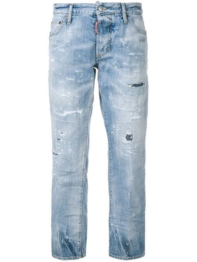 DSQUARED2 CROPPED DISTRESSED JEANS - 蓝色