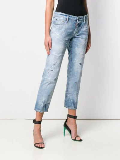 DSQUARED2 CROPPED DISTRESSED JEANS - 蓝色