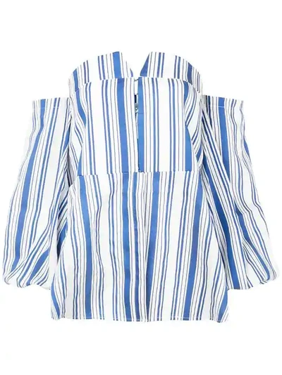 Shop Jovonna Striped Off-the-shoulder Top In Blue