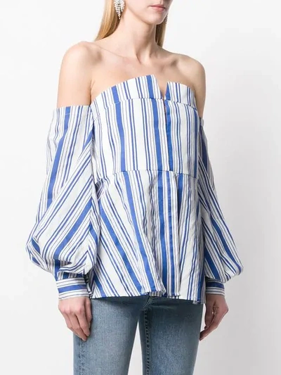 Shop Jovonna Striped Off-the-shoulder Top In Blue