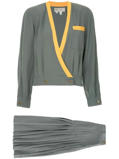 Pre-owned Gucci Vintage  Vintage Logos Setup Suit Jacket Skirt - 灰色 In Grey