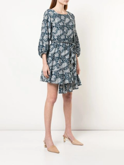 Shop Apiece Apart Floral Bell Sleeve Dress In Blue