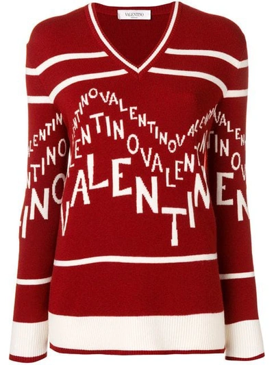 Shop Valentino Logo Intarsia Jumper In Red