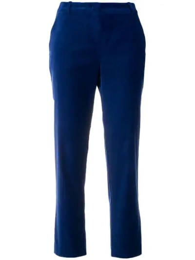 Shop Pinko Velvet Cropped Trousers In Blue