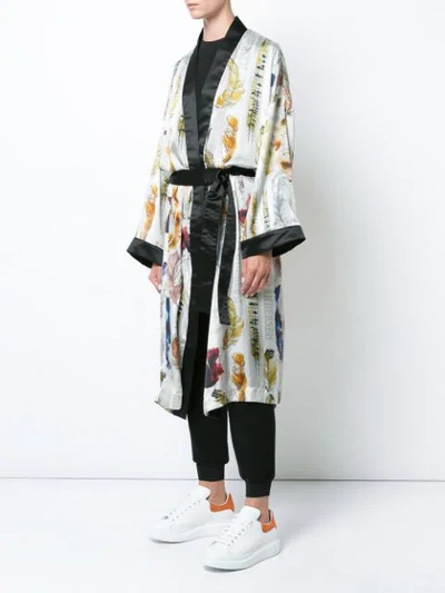 Shop Astrid Andersen Feather Print Long Jacket - Multicolour