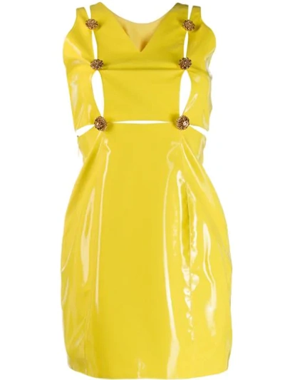 Shop Versace Cut-out Cocktail Dress In Yellow
