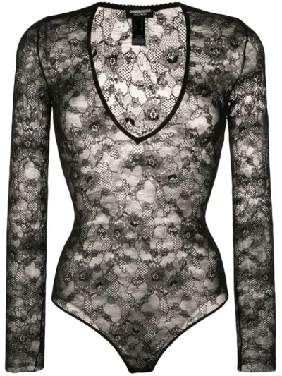 Shop Dsquared2 Lace Bodysuit In Black