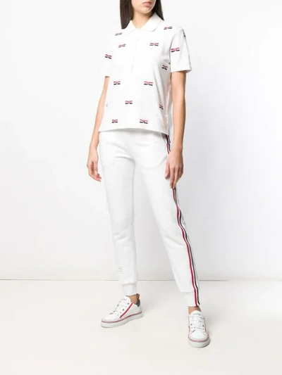 Shop Thom Browne Bow-embroidery Polo Top In White