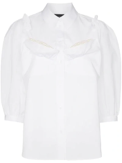 Shop Simone Rocha Pearl-embellished Ruffled Shirt In White