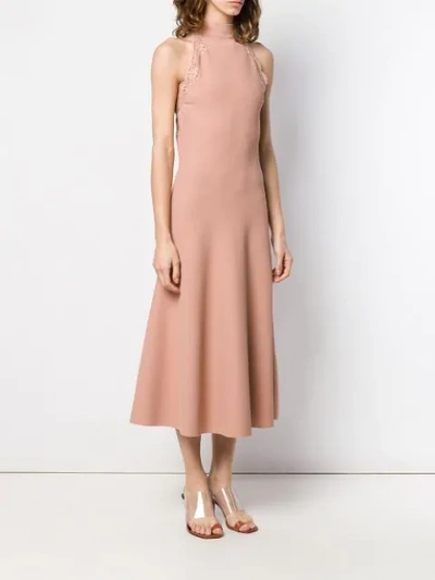Shop Stella Mccartney Lace-trimmed Midi Dress In Neutrals