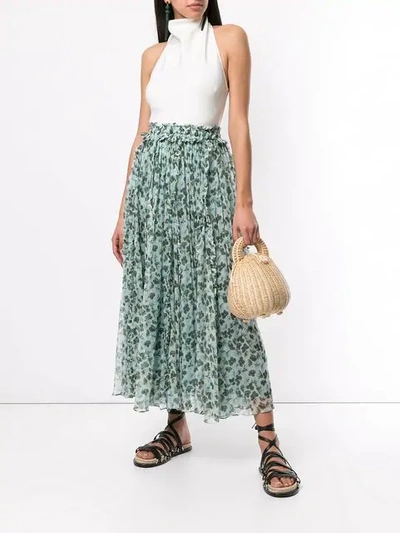 Shop Lee Mathews Floral Pleated Skirt In Green