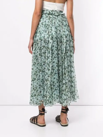 Shop Lee Mathews Floral Pleated Skirt In Green