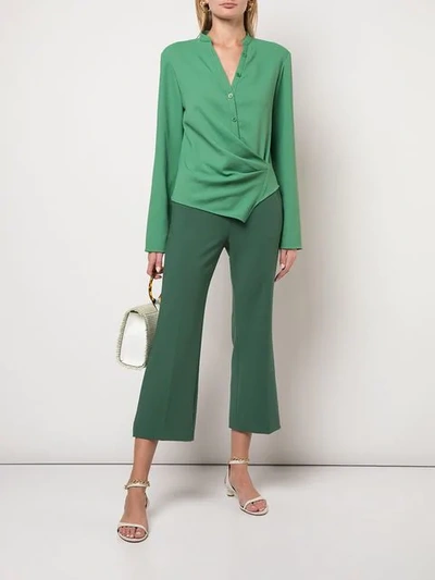 Shop Tibi Anson Stretch Cropped Bootcut Pant In Green