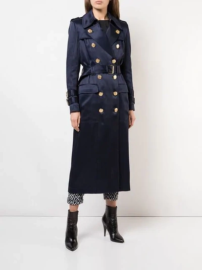 Shop Balmain Double Breasted Coat In Blue