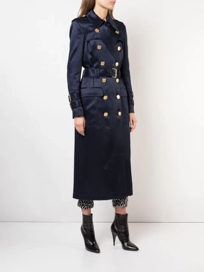 Shop Balmain Double Breasted Coat In Blue